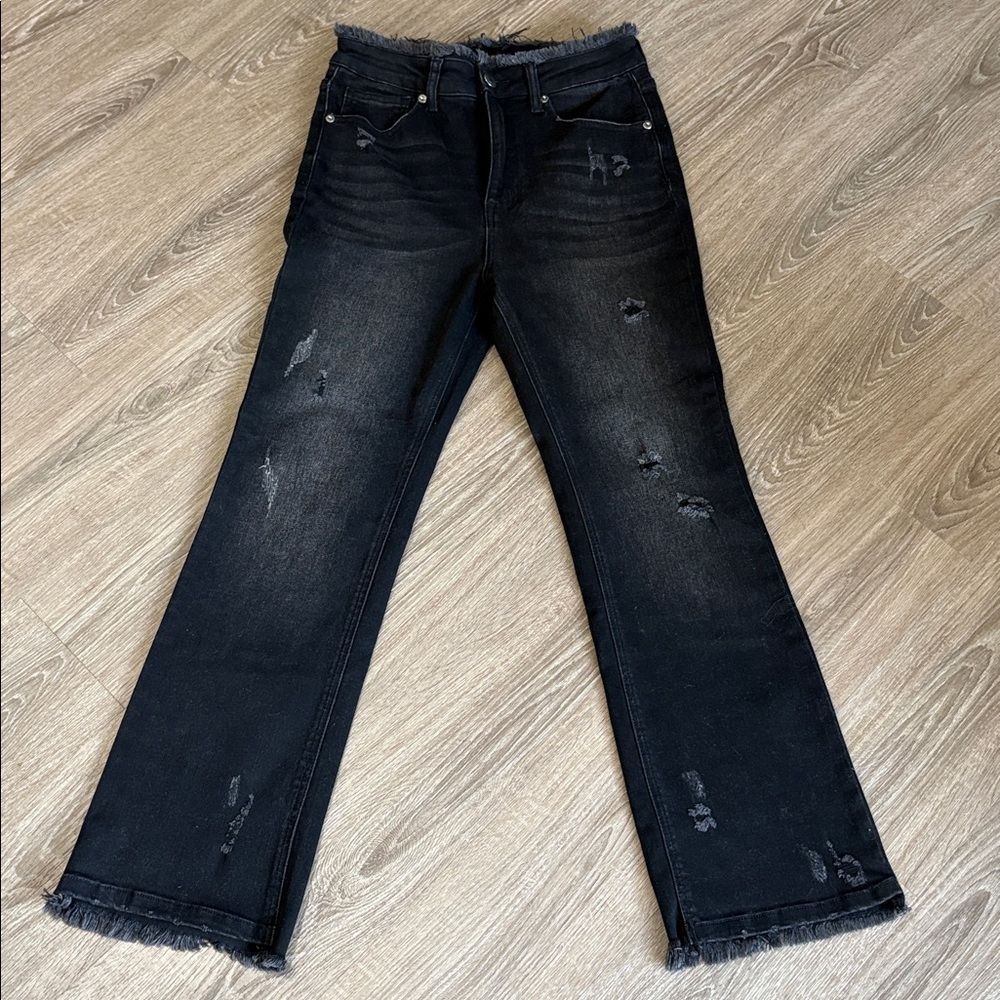 Risen Black Frayed Hem Jeans